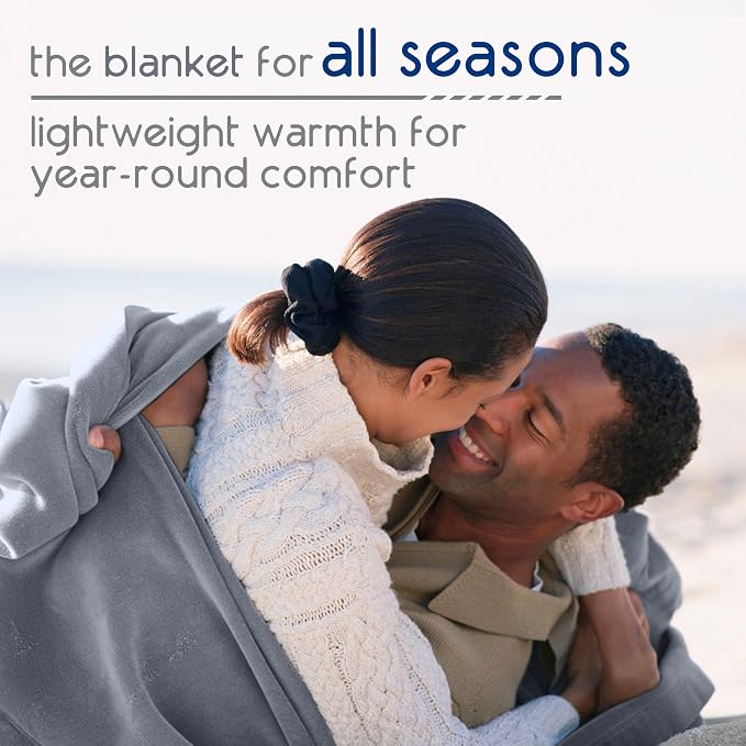 Vellux 1B07055 Original Insulating Core Hotel Style Solid Blanket Machine Washable Soft Cozy Warm Pet Friendly Bed Sofa Blankets, Twin, Grey (Pack of 2)