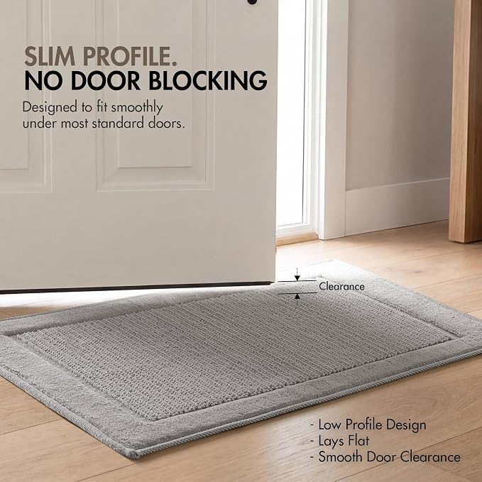 Madison Park Sanctuary 100% Cotton Non-Slip Bath Rug, 20x32 Inch, Grey | Low-Profile Woven Design, Ultra Soft Absorbent & Machine Washable, Ideal for Bathroom Bedroom and Entryway Decor