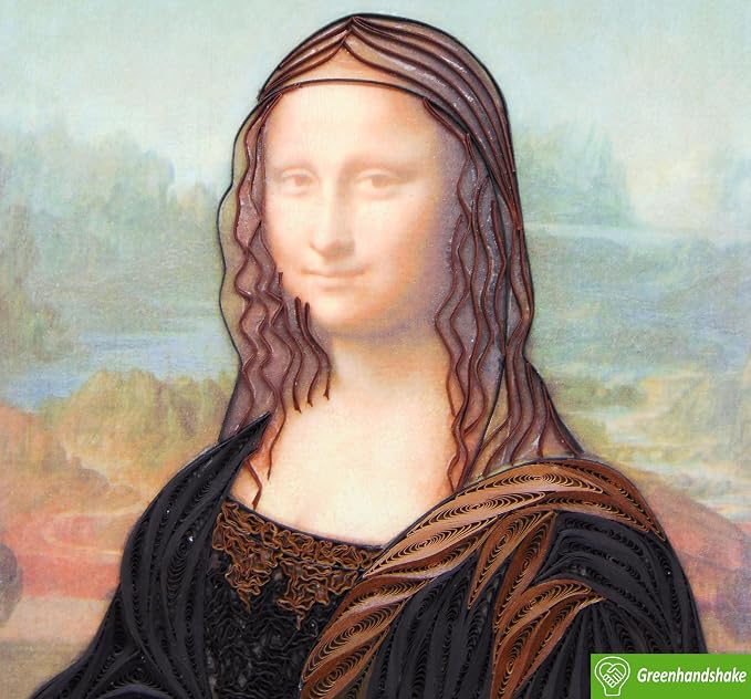 Leonardo da Vinci's Portrait of Mona Lisa (1503-1506), Quilling Art Greeting Card - Design Greeting Card for Birthday, Valentine's Day, Mothers Day, Spring, Fathers Day, Graduation, Wedding,