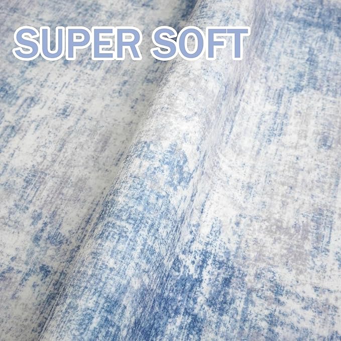 IOHOUZE Abstract Runner Rug 3x10 Ft Washable Runners for Hallways, Non Slip Kitchen Runner Printed Faux Wool Entryway Runner Indoor, Modern Abstract Floor Carpet for Hall Bedroom, Light Blue Grey