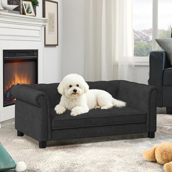 Dog Sofa Couch for Small to Medium Dogs, Memory Foam Dog Couch with Washable Fabric, Removable Cushion, Sofa Bed for Medium Dogs, Black