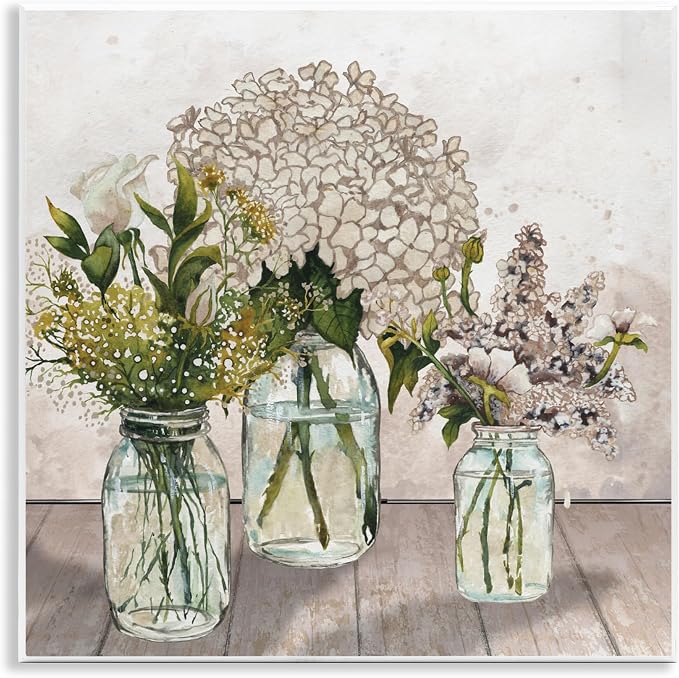 Stupell Industries 'Jars Of Wildflowers'| Wall Plaque Art | Stupell Industries | 12 x 12 Inches, Easy to Hang and Sturdy, Made in USA, by Elizabeth Medley