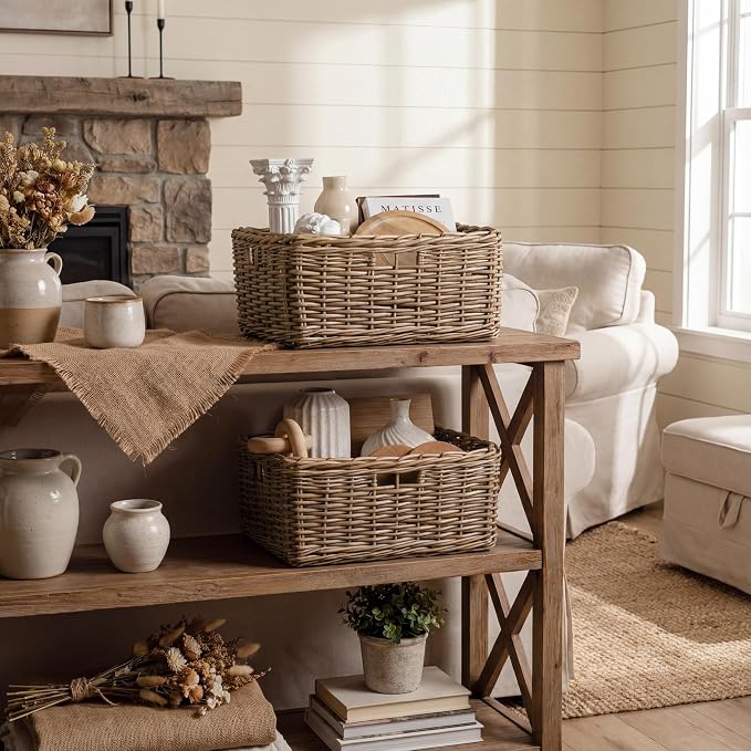 StorageWorks Pantry Baskets, Willow Storage Baskets for Organizing, Shelves, Pantry Organizers and Storage, Brown, 16 ½"L x 13" W x 7 ½"H