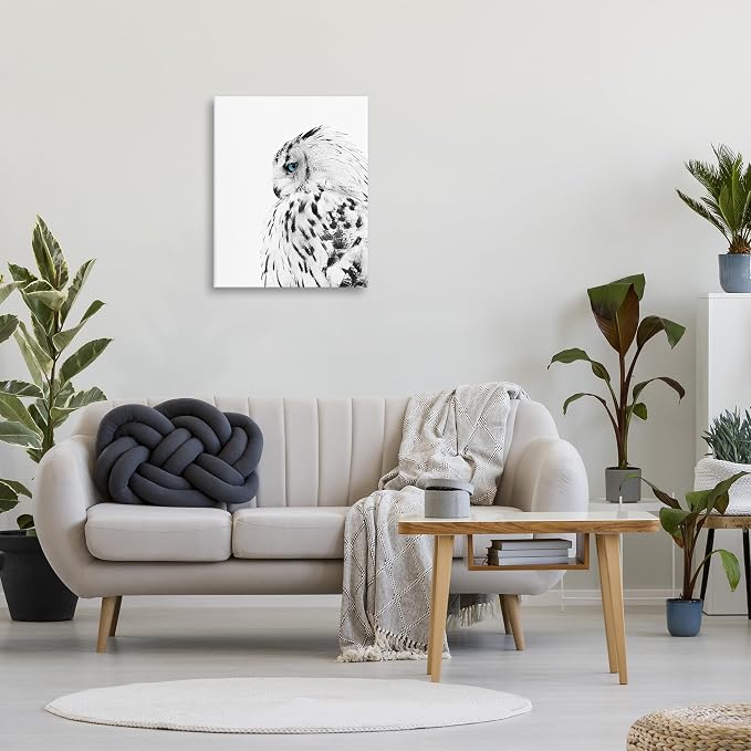 Snow Owl Peering Blue Eyes, 24 x 30 Inch Canvas Wall Art | Stupell Industries | 24 x 30 Inches, Easy to Hang and Sturdy, Made in USA, by Design Fabrikken