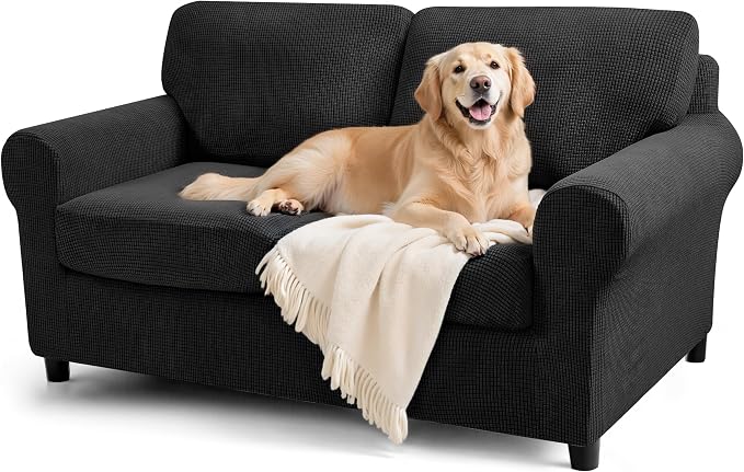 SUBRTEX 5 Pieces Stretch Sofa Slipcover Sets Couch Cover Sets Backrest Cushion Covers Furniture Protector Collection Set for Oversize Sofa Loveseat Chair Slip Covers(Medium, Black)