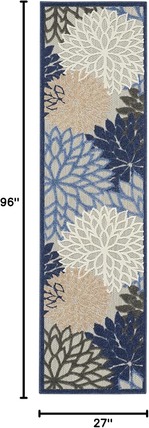 Nourison Home Aloha Indoor/Outdoor Blue/Multicolor 2'3" x 8' Area Rug, Tropical, Botanical, Easy Cleaning, Non Shedding, Bed Room, Living Room, Dining Room, Deck, Backyard, Patio (2x8)