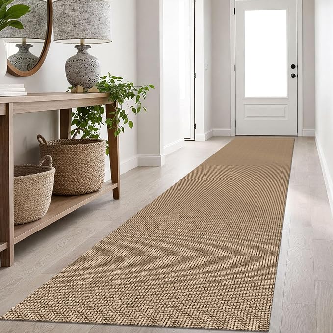IOHOUZE Washable Exrea Long Hallway Runner Rug 2.6x16 Rubber Backed Kitchen Runner Entryway Runner Indoor, Woven Rugs Floor Carpet for Kitchen Hall Entryway Stair, Orange/Tan/Brown