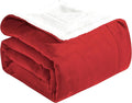 Elegant Comfort Ultra Soft Reversible Flannel Sherpa Blanket - Cozy Silky Fleece Throw for Couch, Bed - Plush Fuzzy Warm Winter Blanket for Gift, Twin XL, Red