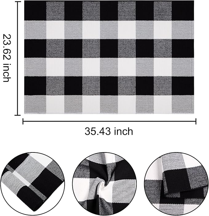 Black and White Layered Doormat 24''x35''Buffalo Plaid Checkered Rug Cotton Machine Washable Mat for Front Porch, Kitchen, Farmhouse, Entryway,Bathroom