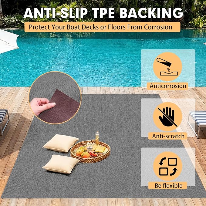 Grefinity Marine Carpet,6 FT x 10 FT Smoke Gray Indoor Outdoor Carpet 0.2" Thick Boat Rug with Water-Proof TPE Backing for Home, Patio, Porch, Deck