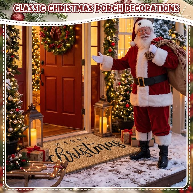 Ceenna Merry Christmas Coir Doormat Outdoor Christmas Welcome Door Mat Non Slip Floor Mats Xmas Mat Indoor Entrance Door Porch Front Decor, 16 x 28 Inch