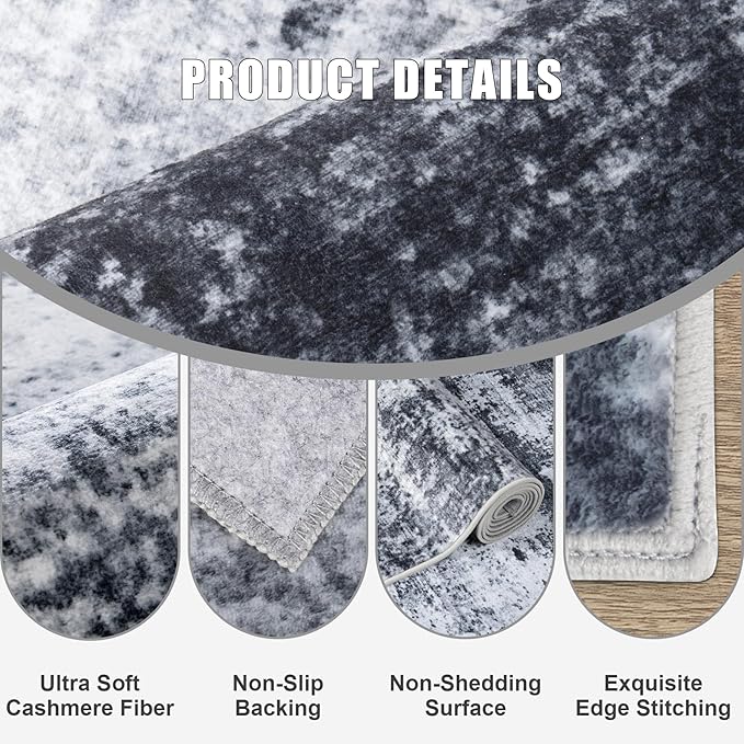 9x12 Area Rug Living Room Rug: Washable Modern Abstract Soft Thin Rug Indoor Floor No Slip Stain Resistant Carpet for Bedroom Dining Room Farmhouse Nursery Home Office - Black