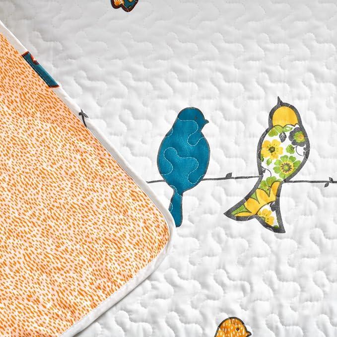 Lush Decor Rowley Birds Reversible Throw Blanket, 50" W x 60" L, Yellow & Gray - Throw Blankets for Bed - Couch Blanket - Farmhouse Throw Blanket for Couch