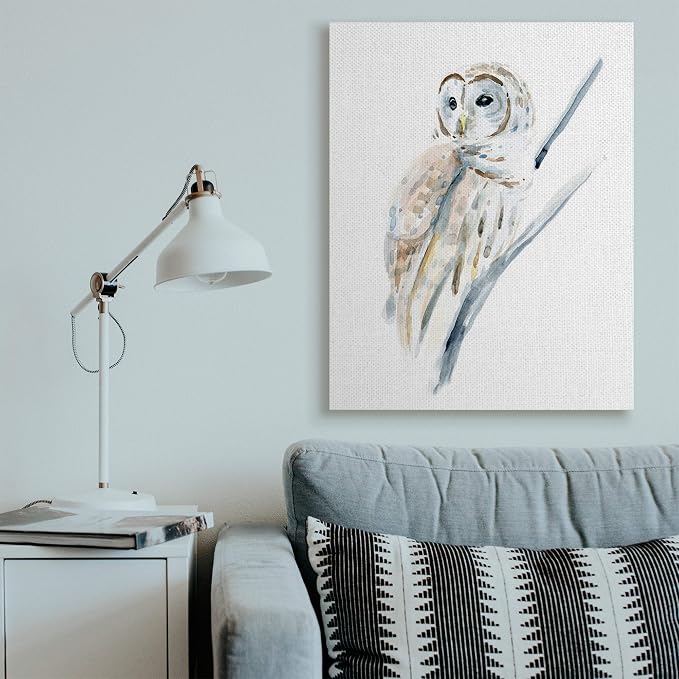 Stupell Industries 'Soft Arctic Owl Perched on Minimal Branch'| Canvas Art | Stupell Industries | 36 x 48 Inches, Easy to Hang and Sturdy, Made in USA, by Annie Warren