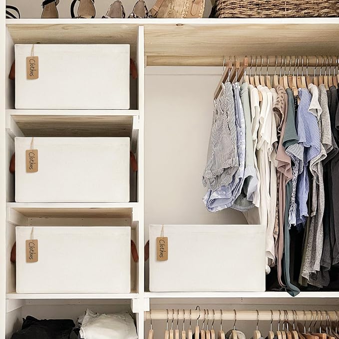 CHICVITA 4-Pack Closet Storage Bins, Fabric Shelf Baskets, Beige | 16 ¾" L x 11" W x 9 ¾" H, Collapsible Design, Clothes, Toys & Books Storage, Bedroom, Closet & Living Room Organization
