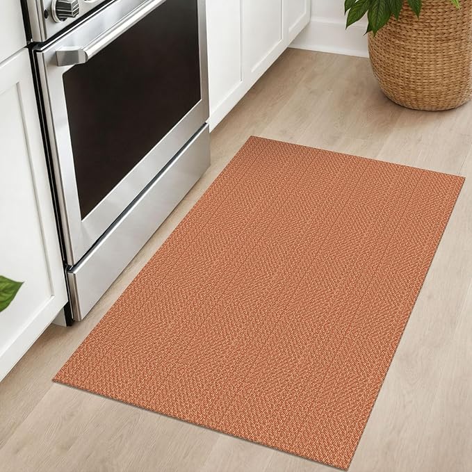 IOHOUZE Small Area Rug 2x3 Washable Woven Rugs for Entryway Non Slip Rubber Backed Front Door Rugs Indoor Doormat Throw Rug Floor Carpet for Entrance Kitchen, Rustic Orange