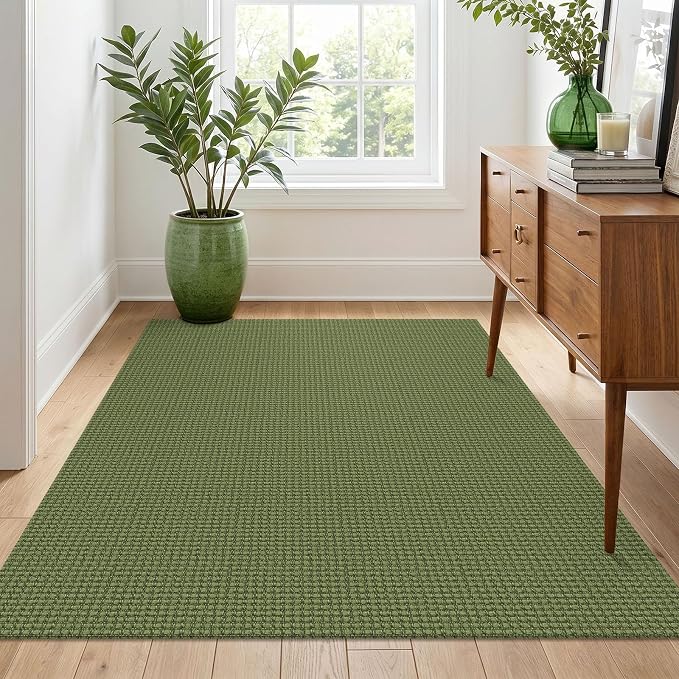 IOHOUZE Washable Area Rug 4x6 Non Slip Rubber Backed Woven Rugs for Entryway Indoor Bedroom Rugs Kitchen Rug Floor Throw Carpet for Entrance Front Door Living Room, Olive Green/Earthy Green