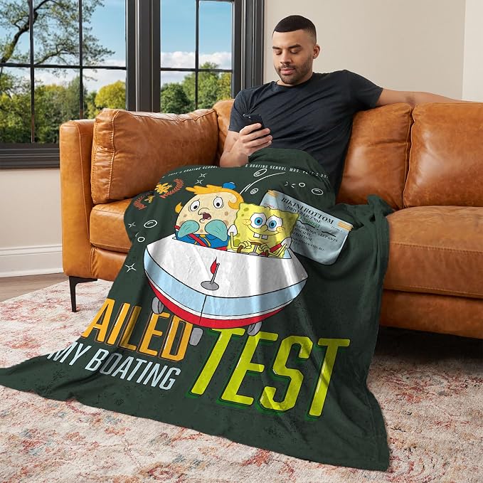 Spongebob Squarepants Failed Boating Test Silk Touch Throw Blanket, Soft Plush Bed & Couch Cover, 50 x 60 Inches