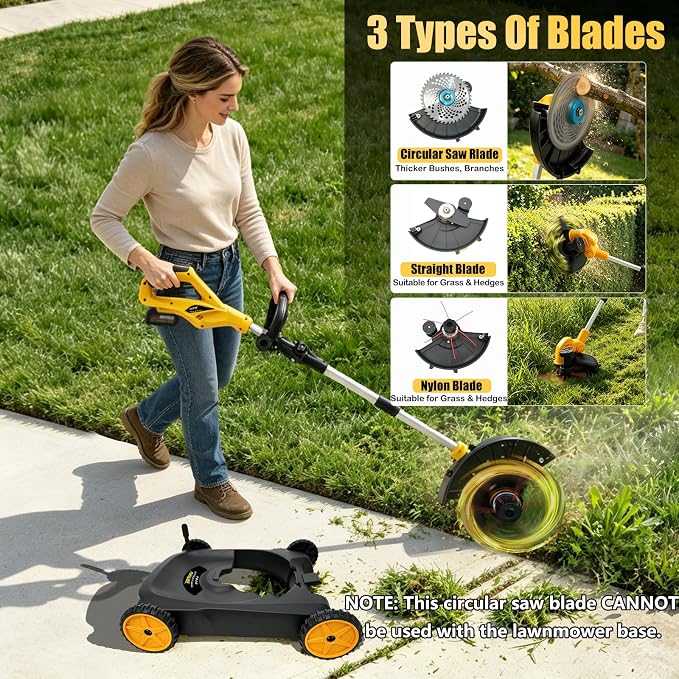 Cordless Lawn Mower (Compatible with DEWALT Battery), 1000W Brushless String Trimmer & Wheeled Edger Combo Kit, with 3-Position Cutting Height & LCD Display, Electric Weed Wacker for Garden(Tool Only)
