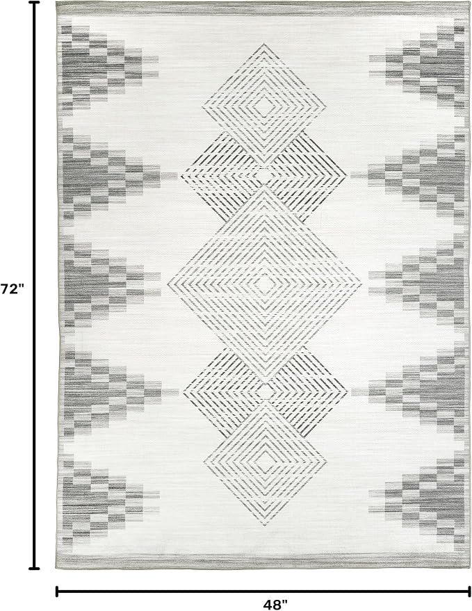 ReaLife Rugs Machine Washable Indoor Outdoor - Mat Rug Foldable Printed Thin Lightweight Cushioned Fade Resistant Patio Deck Dock Porch Pool Balcony Camping - Everly - Beige 4' x 6'