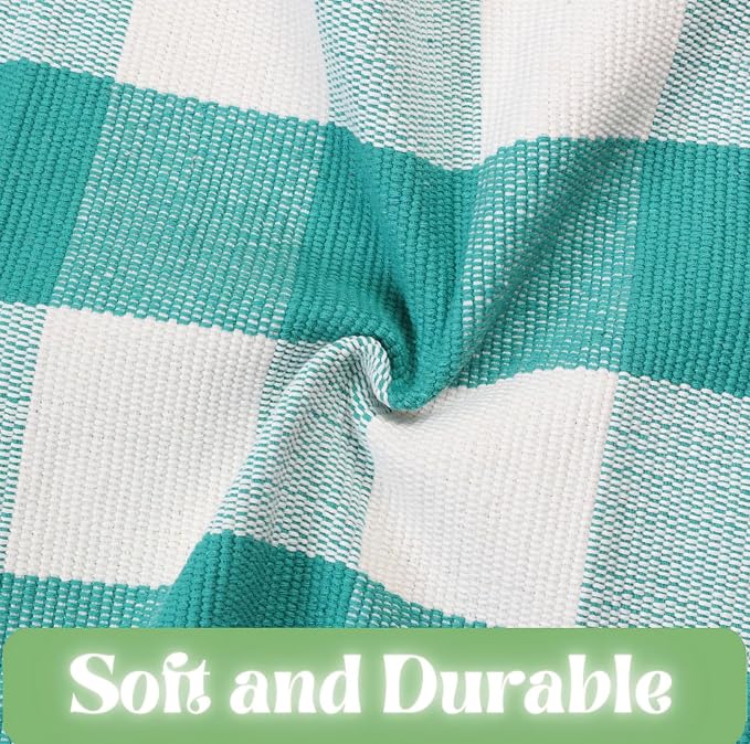 Ckorzen Green and White Plaid Rug, 28" x 43" Spring Outdoor Front Porch Door Decor Mat, Washable Cotton Woven Farmhouse Area Rug for Layered Door Mats Carpet, Entryway, Easter Décor