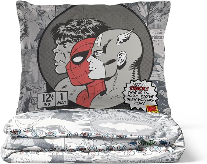 Jay Franco Kids Duvet Cover Set – 3 Piece Super Soft Bedding with Sham Pillowcase, Cover ONLY Comforter Not Included, Grey - Marvel Comics, Full