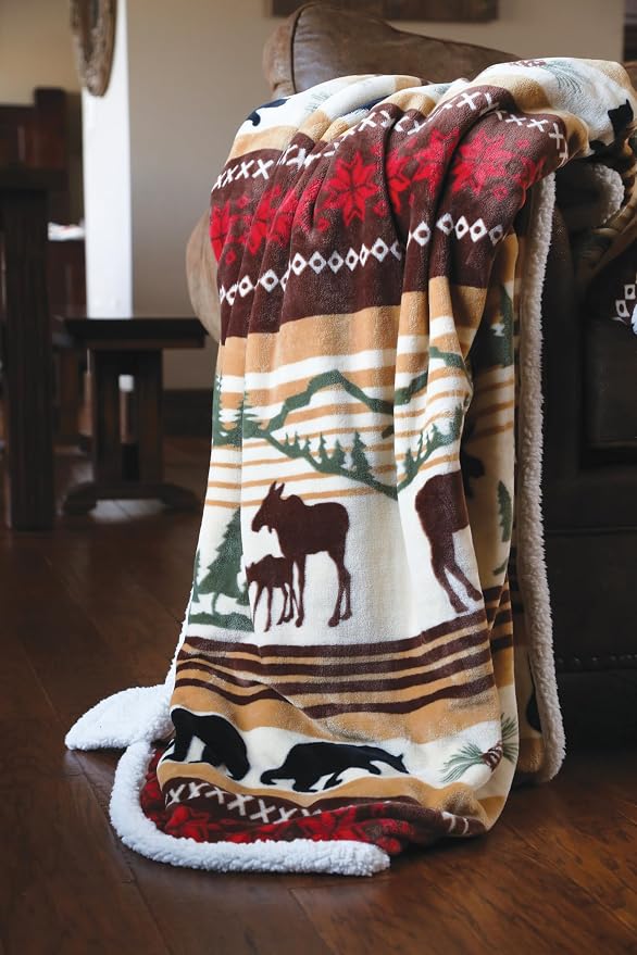 Carstens, Inc. Ultra Premium Super Soft Plush Sherpa Fleece Oversized Throw Blanket 54" x 68", Hinterland