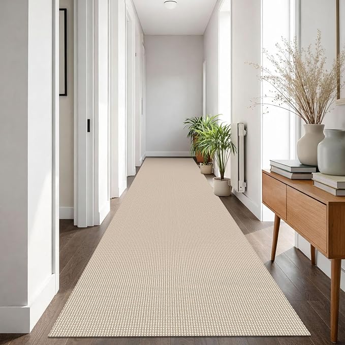 IOHOUZE Washable Exrea Long Hallway Runner Rug 3x16 Non Slip Rubber Backed Kitchen Runner Entryway Runner Indoor, Woven Rugs Floor Carpet for Kitchen Hall Entryway, Cream/Beige