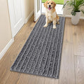 Smiry Dog Door Mat for Muddy Paws 40x24, Absorbent Dirt Trapper, Non-Slip Washable Chenille Entryway Rug for Inside Floor, Dark Grey, Layered Pattern