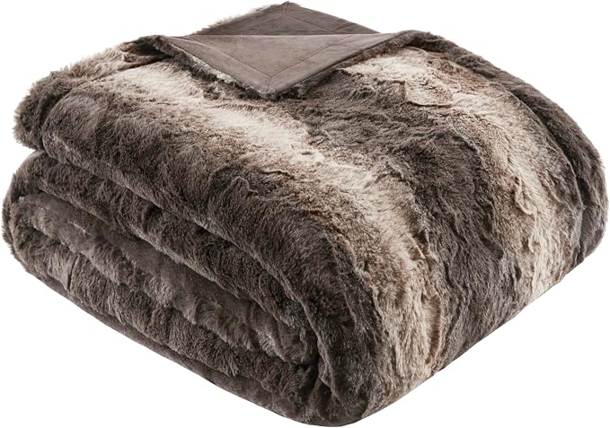 Madison Park Zuri Ultra Soft Faux Fur Queen Blanket Reversible, Brown | Ultra Soft, Breathable Fabric for Bed or Couch, Lightweight, Plush, OEKO-TEX Certified