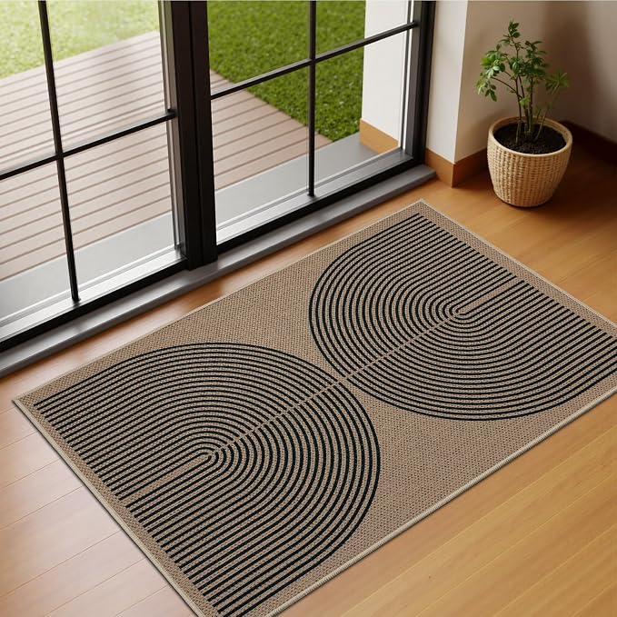 EDIMENS Easy Jute 2x3 Entryway Rug Door Mat Small Entry Rugs Indoor Outdoor | Non Slip Washable Rainbow Area Rug Farmhouse Low Pile Black Indoor Outdoor Doormat for Entrance Porch Doorway