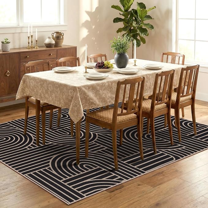 GarveeHome Rainbow Easy Jute Rug 5x7 Abstract Washable Non Slip Living Room Ultra-Thin Bedroom Rug, Non Skid Backing Non Shedding Accent Carpet for Dining Room Office
