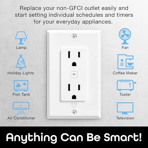 Geeni Smart WiFi in-Wall Outlet, White, 2 Outlets – No Hub Required – Smart Outlet Works with Amazon Alexa, Google Home, Requires 2.4 GHz WiFi