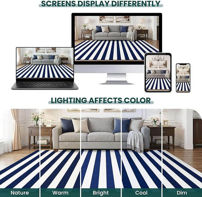 KOZYFLY Striped Rug 2.3x3.6 ft Navy White Front Door Rugs Cotton Woven Washable Indoor Outdoor Rug for Entryway Porch Kitchen Patio Decor Striped Layered Doormats