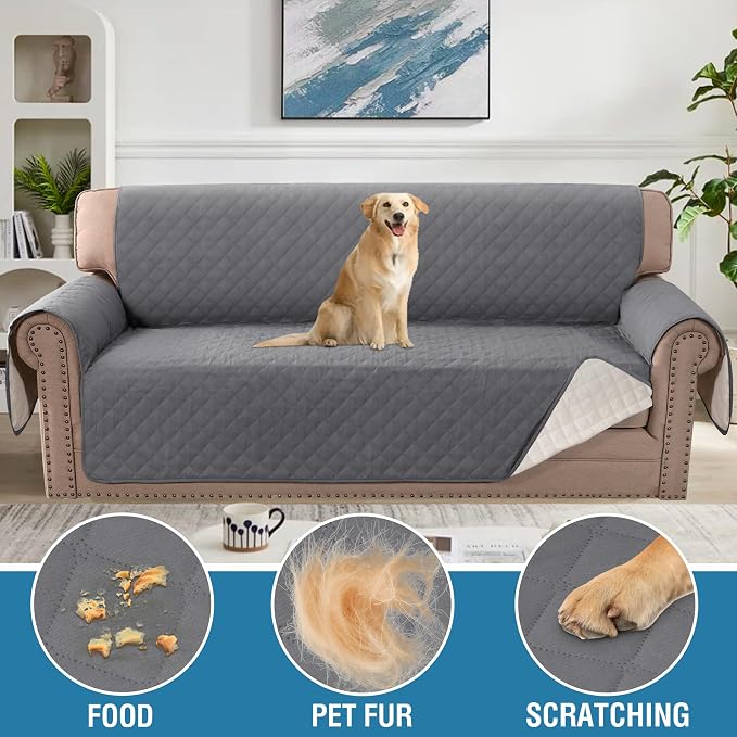 H.VERSAILTEX Couch Cover for 3 Cushion Couch Sofa Cover for Dogs 100% Waterproof Furniture Protector Cover with Elastic Straps for Pet Cat(Sofa, Rocket Gray)