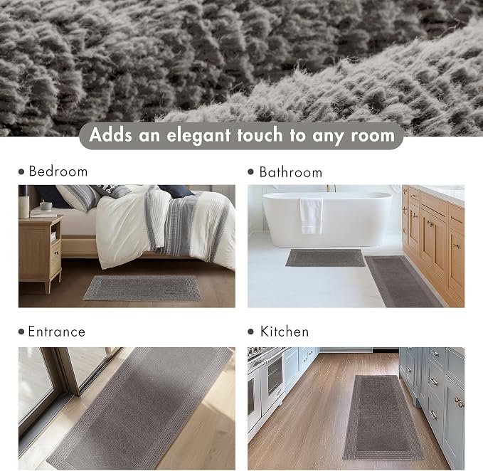Madison Park Splendor Reversible 100% Cotton Bath Rug, 24 x 44, Charcoal | Tufted Bathroom Mat, 3000 GSM, Hotel Quality, Luxurious Plush, Medium Pile, Absorbent, Quick Dry, OEKO-TEX, Shower Room Décor