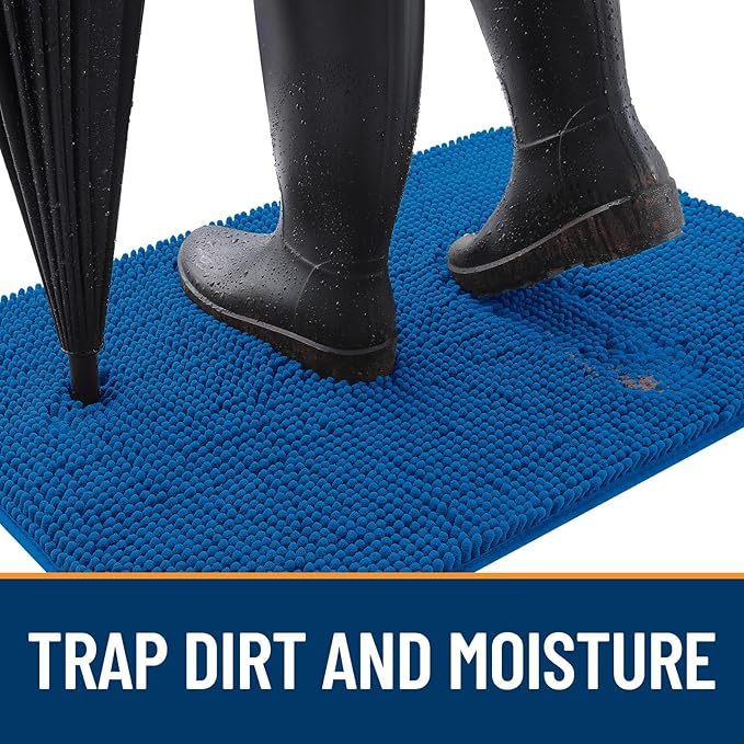 OLANLY Dog Door Mat for Muddy Paws 40x24, Absorbs Moisture and Dirt, Absorbent Non-Slip Washable Doormat, Quick Dry Chenille Mud Mat, Entry Indoor Entryway Carpet for Inside Floor, Deep Navy Blue