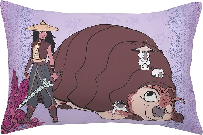 Disney Raya and The Last Dragon Mythic Pop Lavender, Magenta, and Blue with Sisu Dragon and Tuktuk 4 Piece Toddler Bed Set - Comforter, Fitted Bottom Sheet, Flat Top Sheet, and Reversible Pillowcase