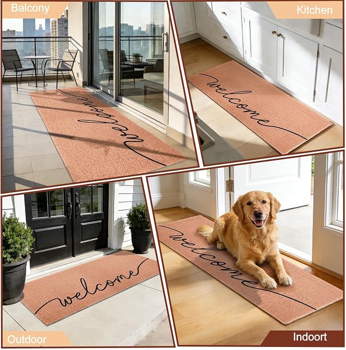 Welcome Extra Long Doormat for Double Door Entrance, 24x59 Inch | Oversized Modern Minimalist Welcome Mat, Large Heavy Duty Front Porch Rug, Non Slip PVC Backing, for Indoor Outdoor Entryway