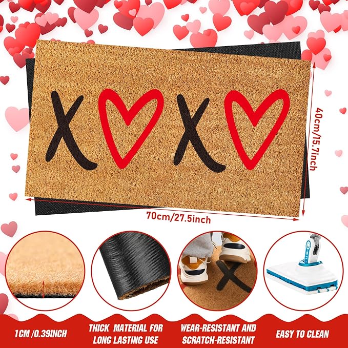 Ceenna Valentine's Day Coir Doormat Outdoor Indoor XOXO Love Hearts Welcome Door Mat Valentine's Day Rug Front Door Mat for Porch Decor Gifts, 16 x 28 Inch