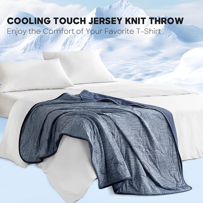 Sharper Image Cooling Touch Down Alternative Throw Blanket, 50 x 60, Navy | Jersey Knit, All Season, Ultra Soft, Microfiber, Cozy Warmth for Sofa or Bed, Quilted, Lightweight, OEKO-TEX Certified