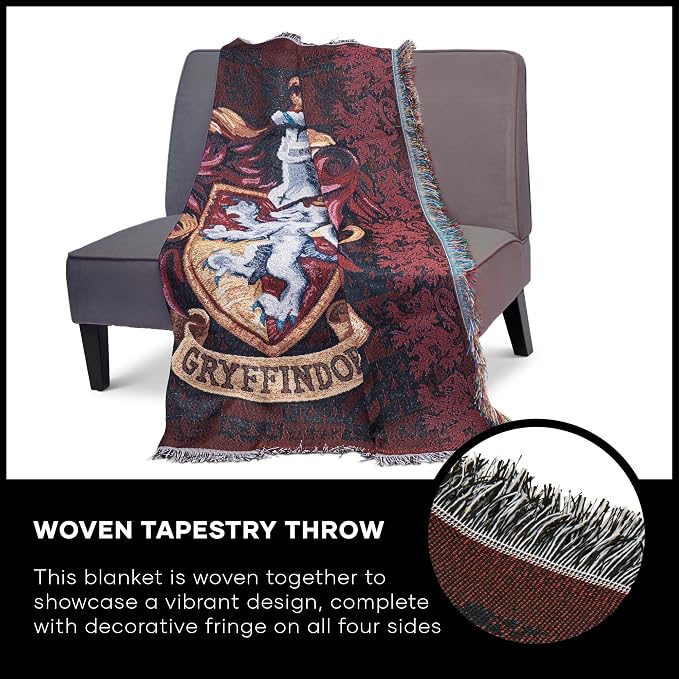 Northwest Harry Potter Woven Tapestry Throw Blanket, Designer Home Décor, Modern, Unique Gift, 48" x 60", Gryffindor Shield