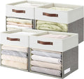 Bagnizer Storage Cubes, 4 Pack Linen Foldable Storage Bins (13 x 13 inch) with Clear Window and 2 Handles, Closet Organizers and Storage for Shelf Closet, Clothes, Books - (Gray and White)