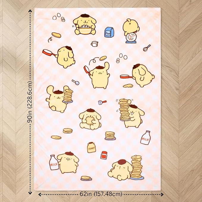 Sanrio Pompompurin Pancake Lover Bedding Plush Blanket 90 in x 62 in – Soft Cozy Throw for Couch, Bed & Travel, Collectible Gift (Officially Licensed Product) by Franco Collectibles