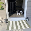 LEEVAN Door Mat Outdoor Entrance 2x3, Washable Striped Front Porch Rug, Green White and Tan Buffalo Welcome Mat, Spring Outside Entryway Rugs, Cotton Woven Indoor Outdoor Layered Doormats