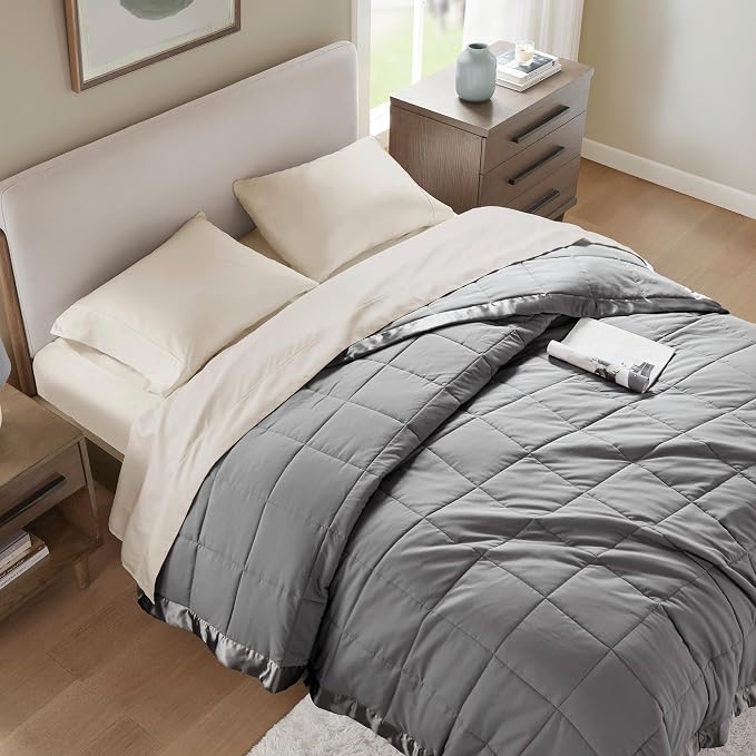 Madison Park Down Alternative King Blanket for Bed, Satin Trim, Charcoal | Lightweight Windom Blanket Premium 3M Scotchgard Moisture Wicking Treatment, OEKO TEX, Soft Bed Cover, All Season