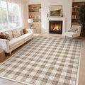 GarveeHome Checkered Area Rugs 5x7 for Living Room, Machine Washable Non Slip Backing Rug, Stain Resistant Low-Pile Indoor Outdoor Carpet for Bedroom Dining Room Office Nursery Beige