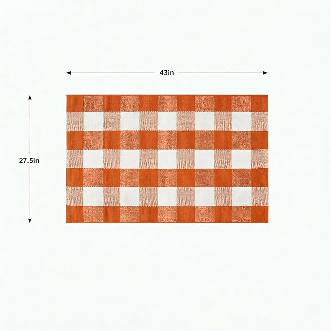 Halloween Orange and White Buffalo Plaid Rug,2'4'' x 3'7'' Indoor Outdoor Washable Rug, Spooky Accent Mat for Halloween Indoor Outdoor Decor, Porch, Living Room, Entryway, Patio