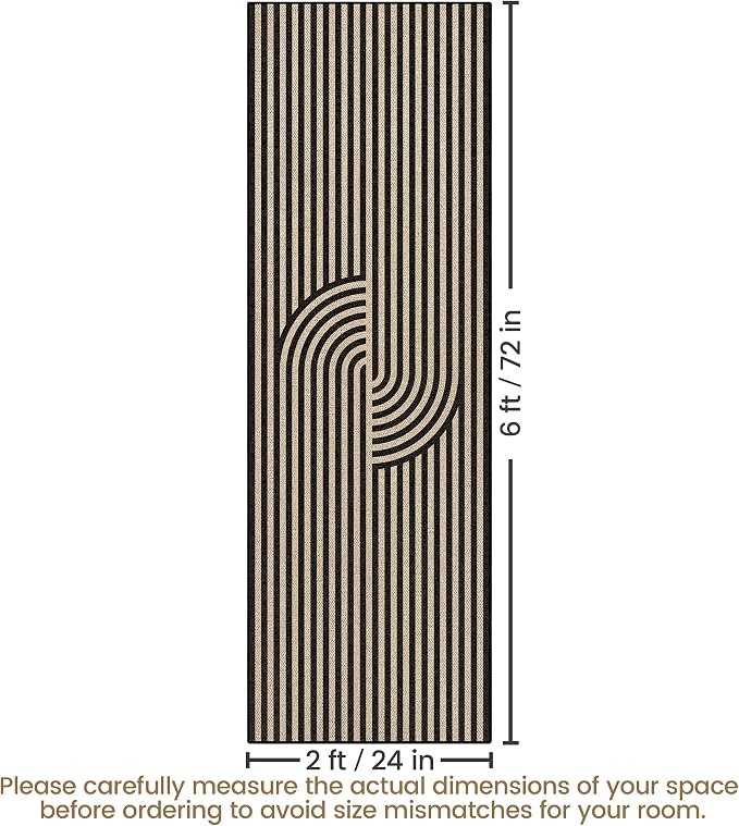 Washable Modern Easy Jute Runner Rug 2x6, Neutral Abstract Boho Geometric Outdoor Indoor Patio Area Rug, Woven Non Slip Thin Long Runner Carpet Mat for Hallway Kitchen Entryway Porch Farmhouse