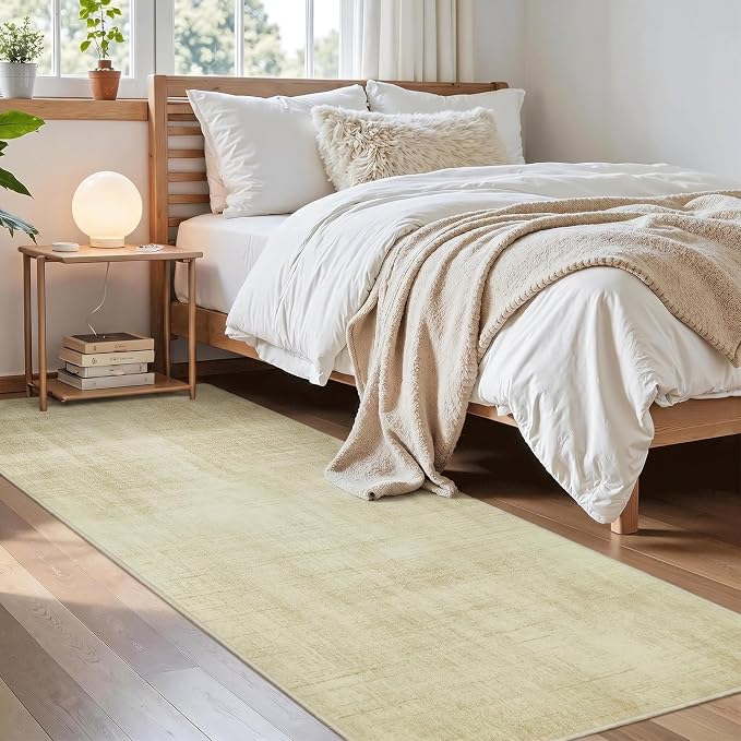 Joydeco Washable 2x5 Hallway Runner Rug Classic, Beige | Water Resistant Low Pile Non Slip Backing for Kitchen Entryway Bedroom Bathroom Dining Room